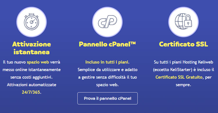 caratteristiche aggiuntive degli hosting keliweb