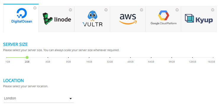 scelta del server su cloudways